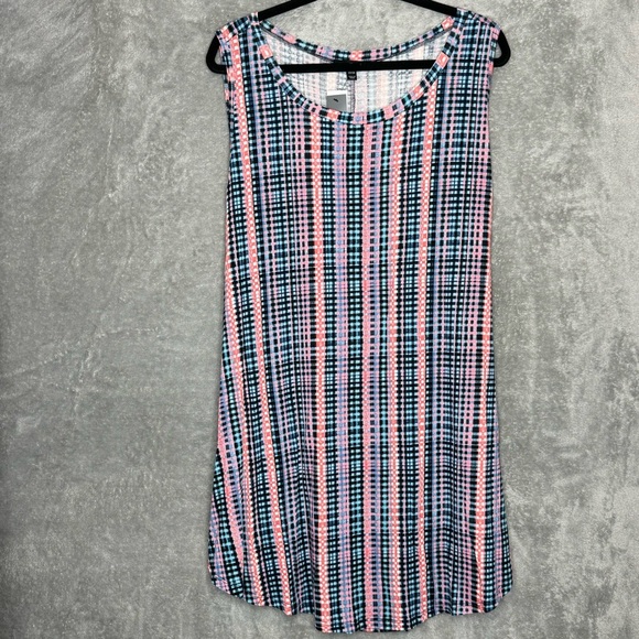 Lane Bryant 22 24 2X Tank Top Shirt Pink Blue Striped Sleeveless Scoop Neck Knit - Picture 1 of 8